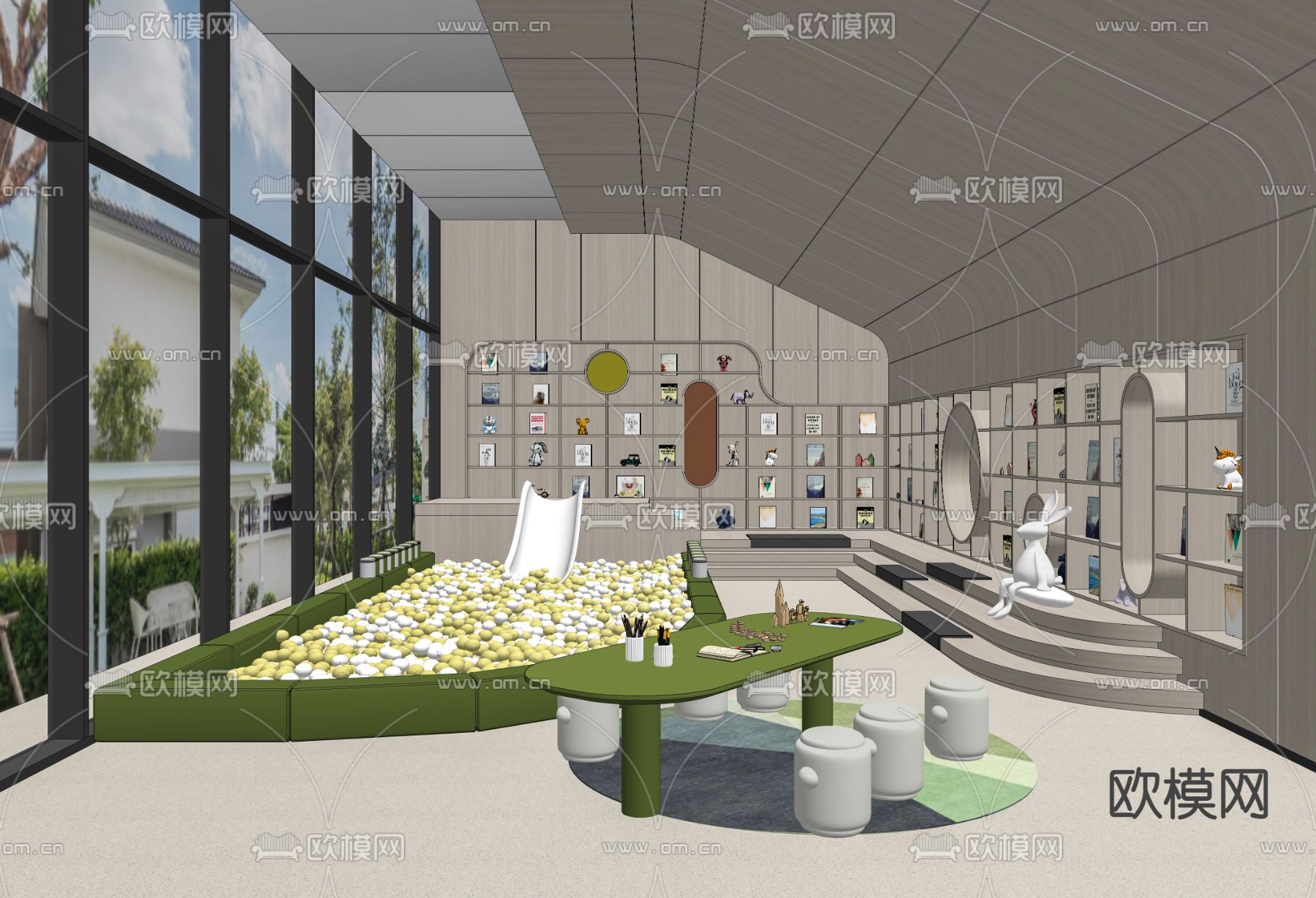 现代儿童阅读游乐区su模型下载（渲染图2）