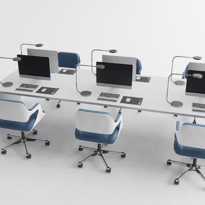  现代屏风卡位办公桌椅su模型 