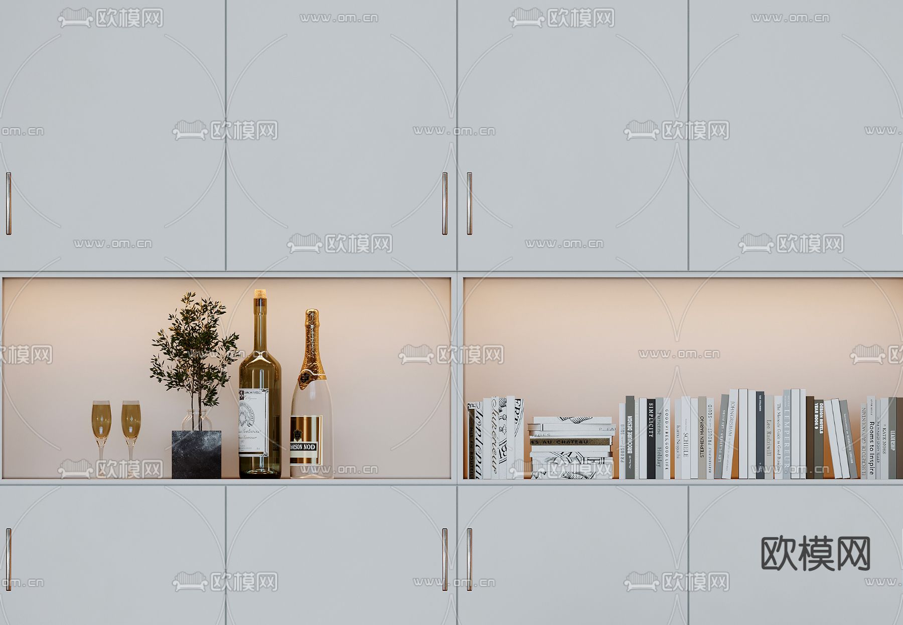 现代实木多功能酒柜装饰柜3d模型下载（渲染图4）