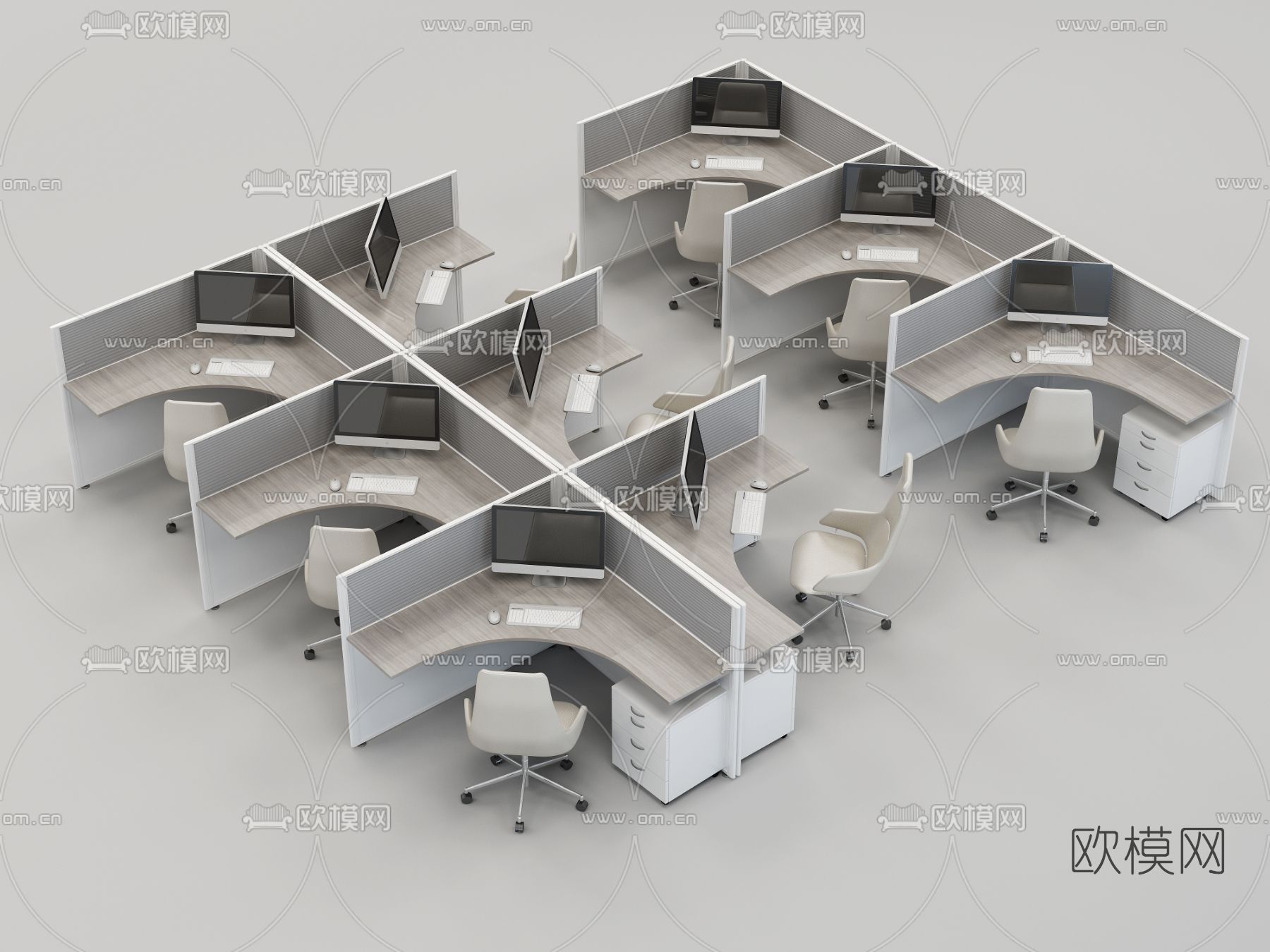 现代卡位办公桌椅3d模型下载