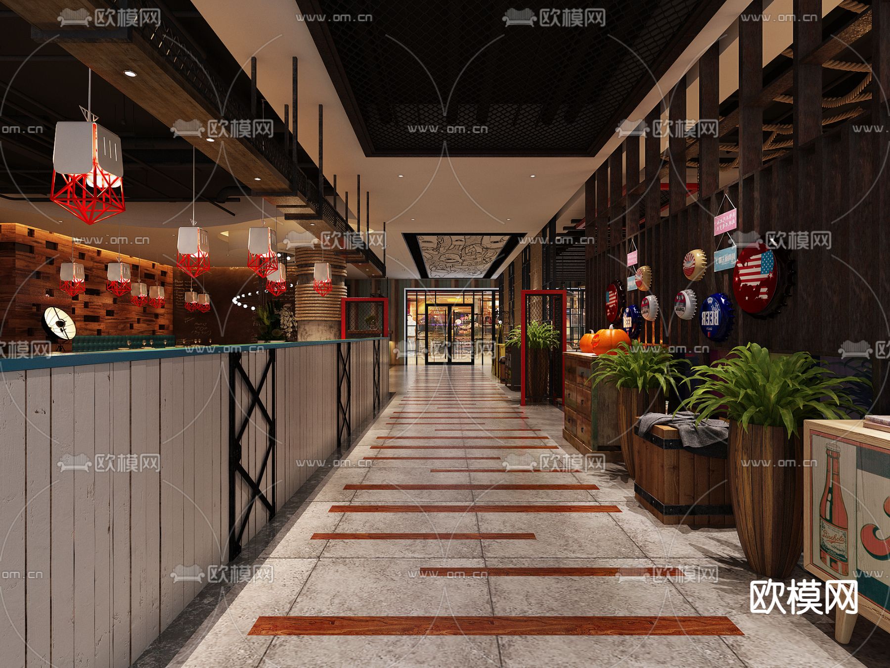 工业风自助餐厅免费3d模型下载（渲染图2）