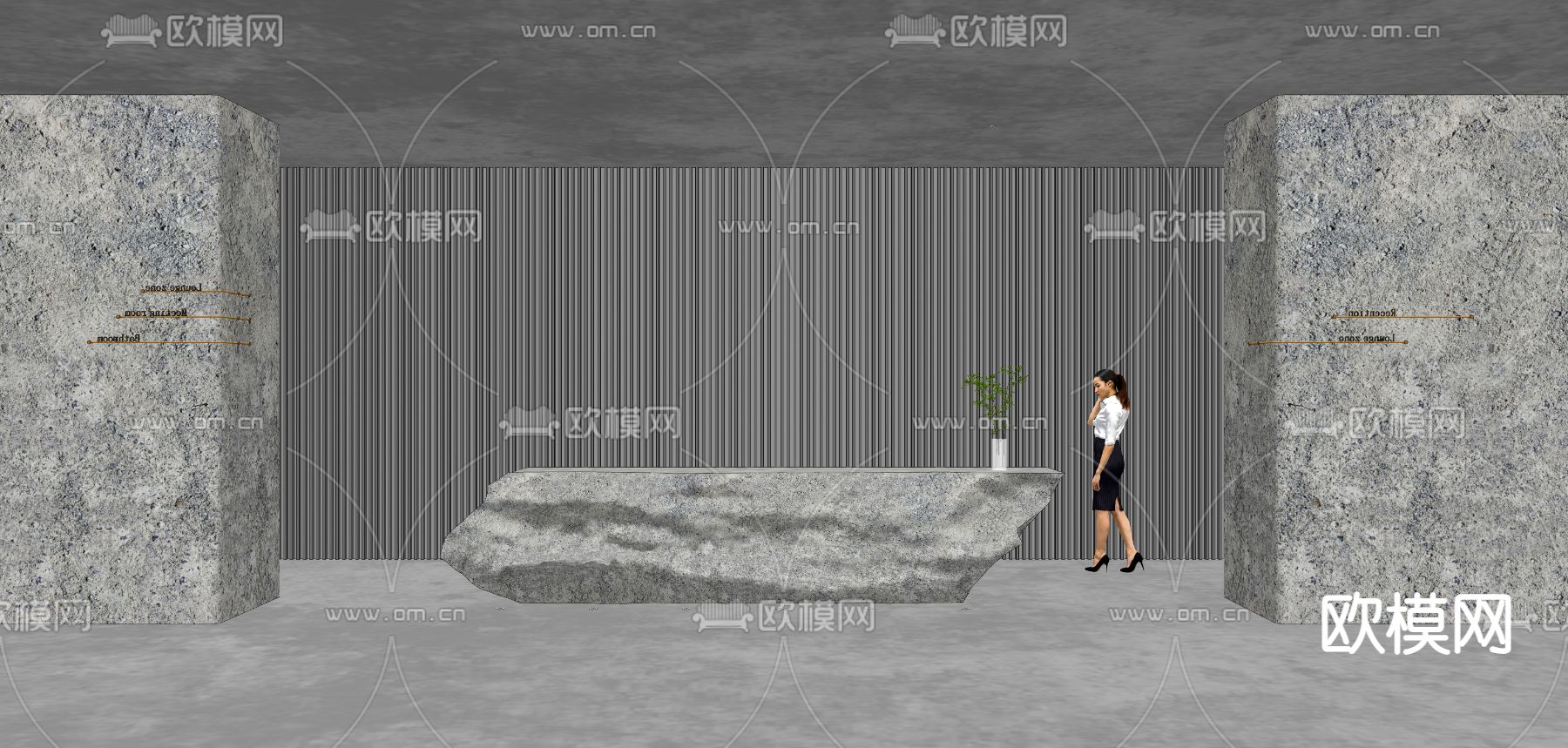 现代前台接待台su模型下载（渲染图2）