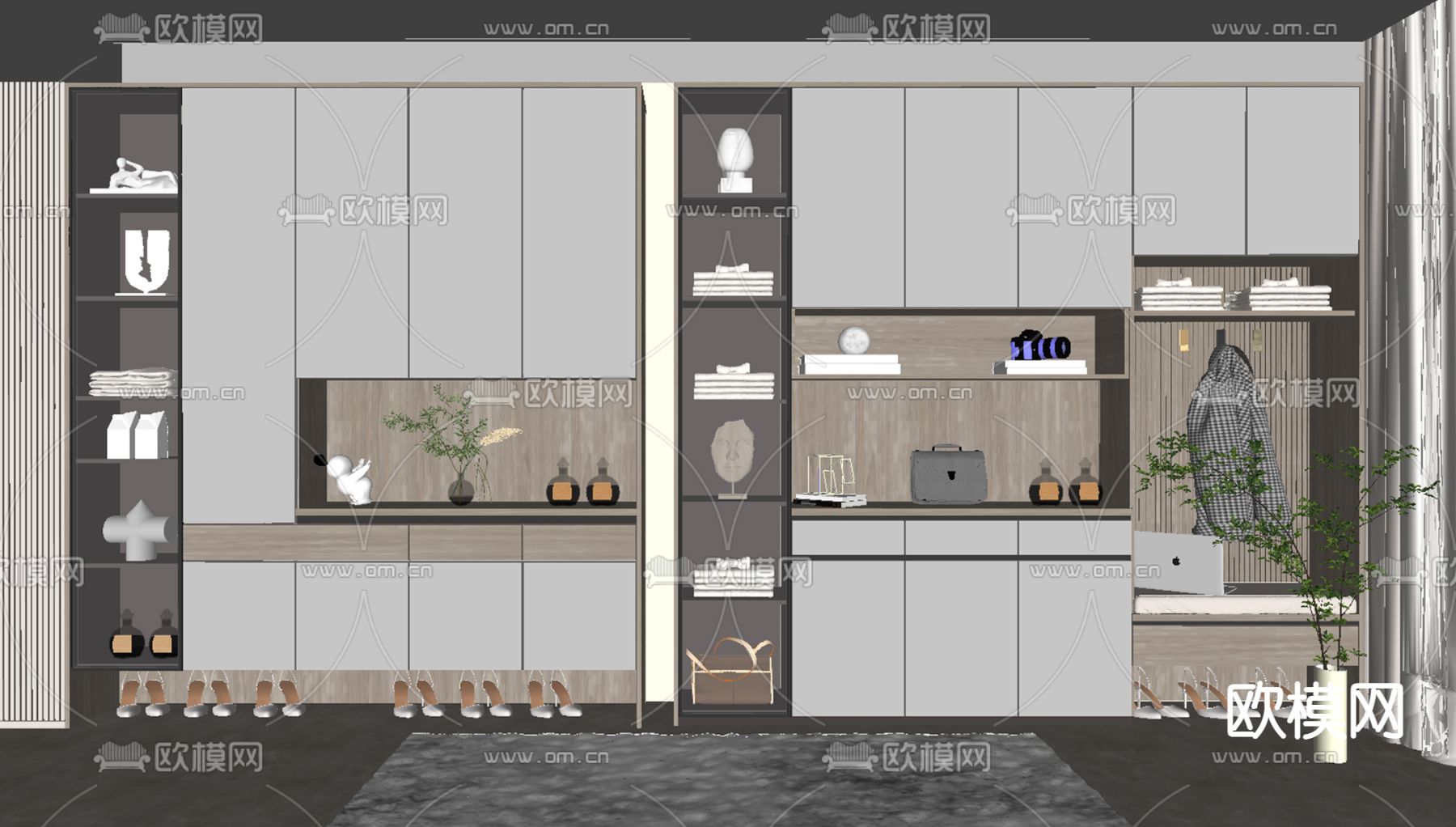 现代玄关鞋柜su模型下载（渲染图2）