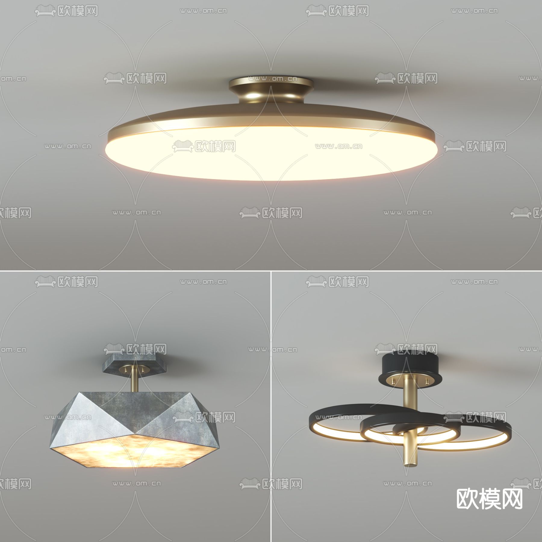 现代金属吸顶灯su模型下载（渲染图1）