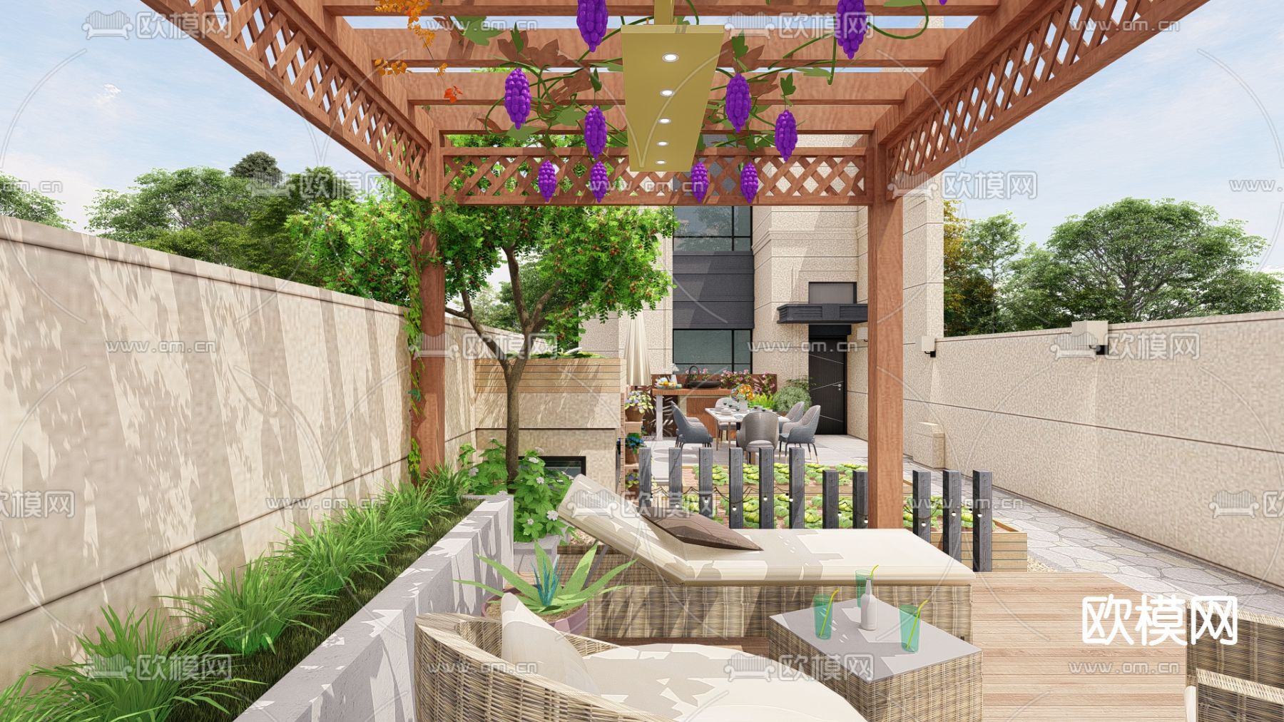 现代别墅庭院su模型