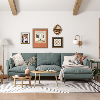 灰绿色布艺转角组合沙发3d模型