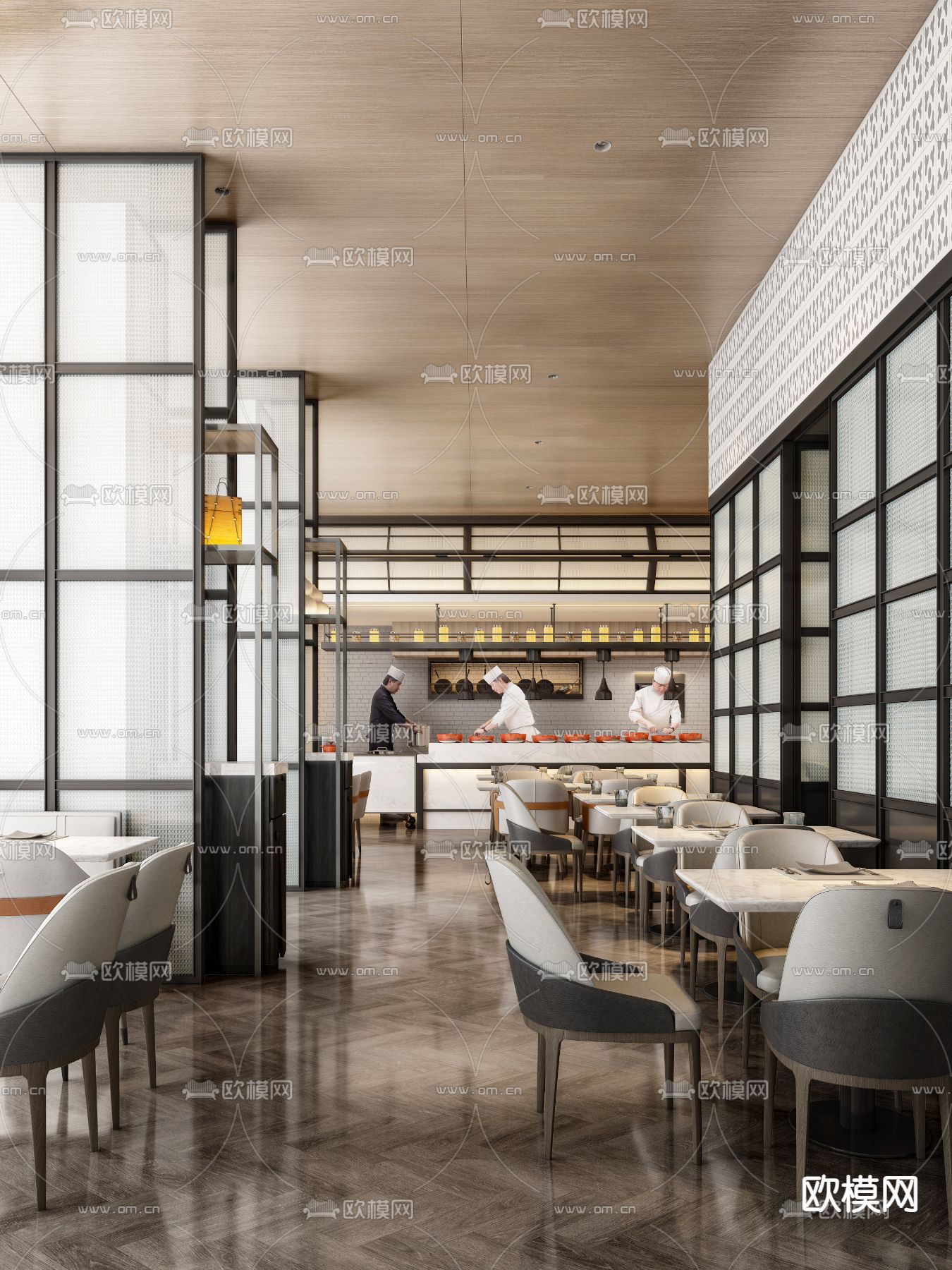 壹恳设计 呼和浩特中心洲际皇冠假日酒店西餐厅3d模型下载（渲染图1）