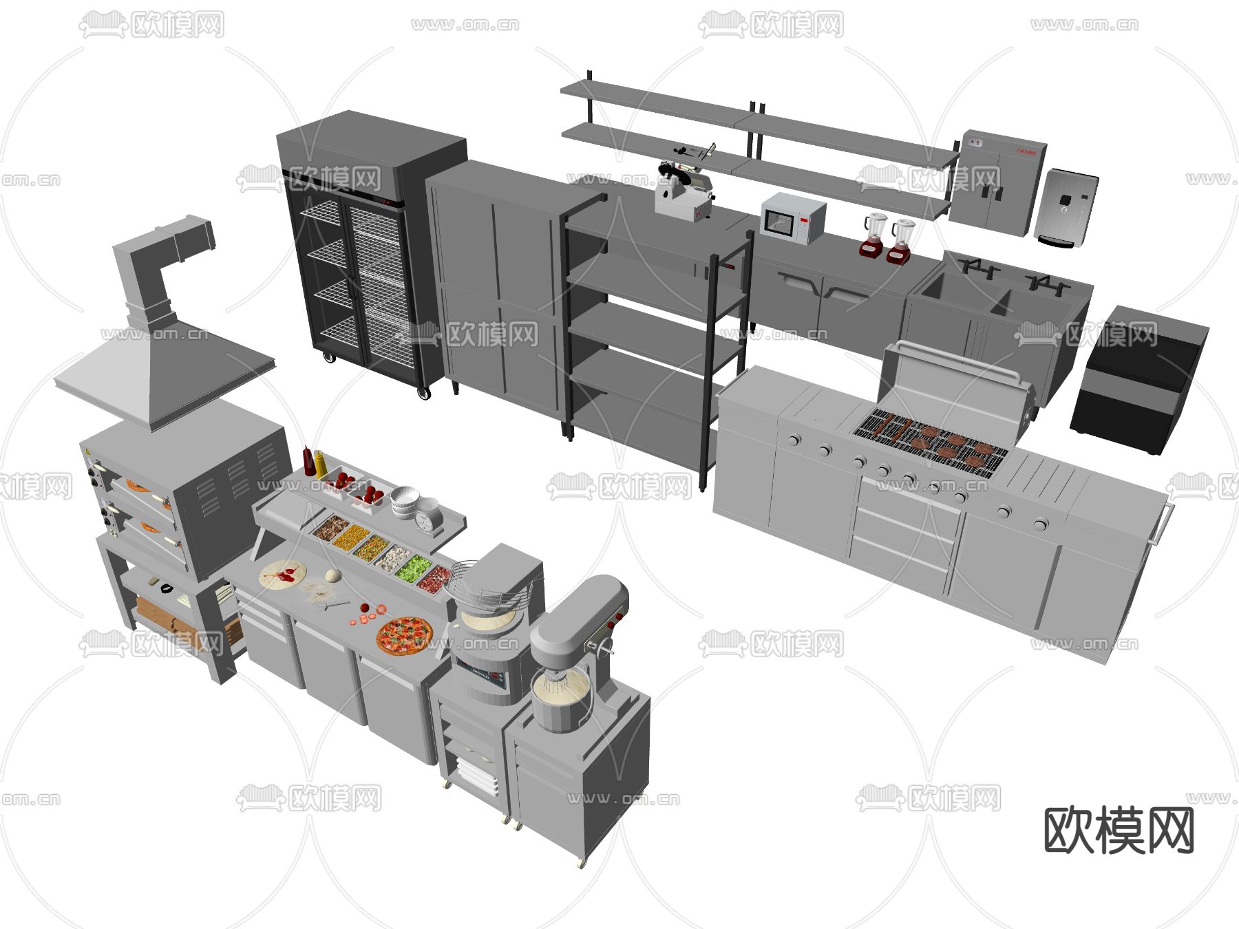 现代餐饮后厨设备器材su模型下载（渲染图2）