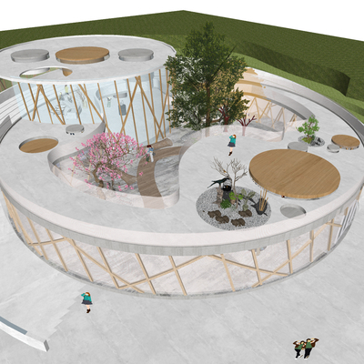  现代展览馆鸟瞰su模型 