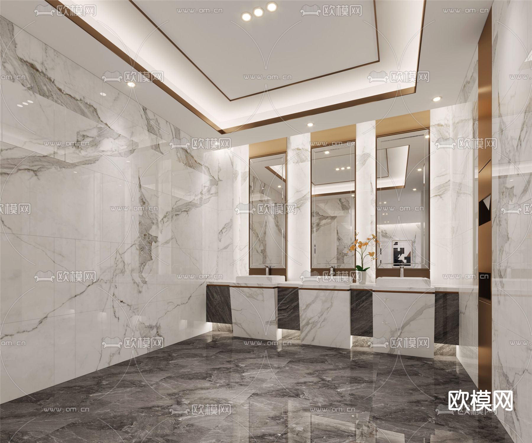 现代酒店公共卫生间3d模型下载（渲染图2）