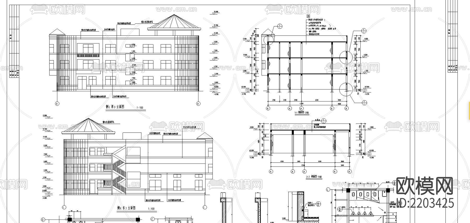 幼儿园教学楼cad施工图下载（渲染图5）