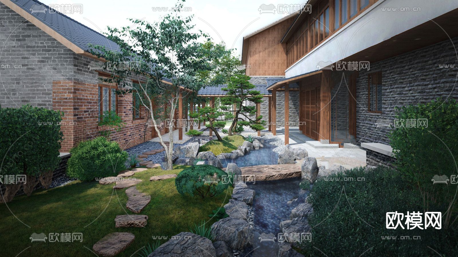 中式庭院景观su模型