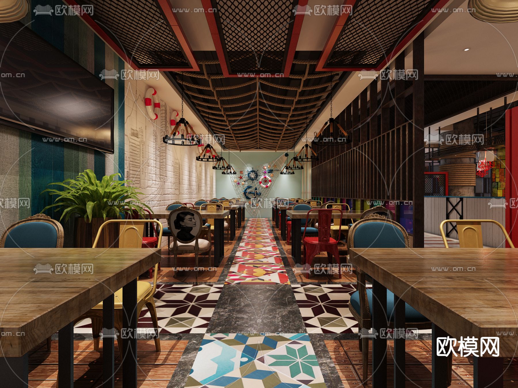 工业风自助餐厅免费3d模型下载（渲染图4）