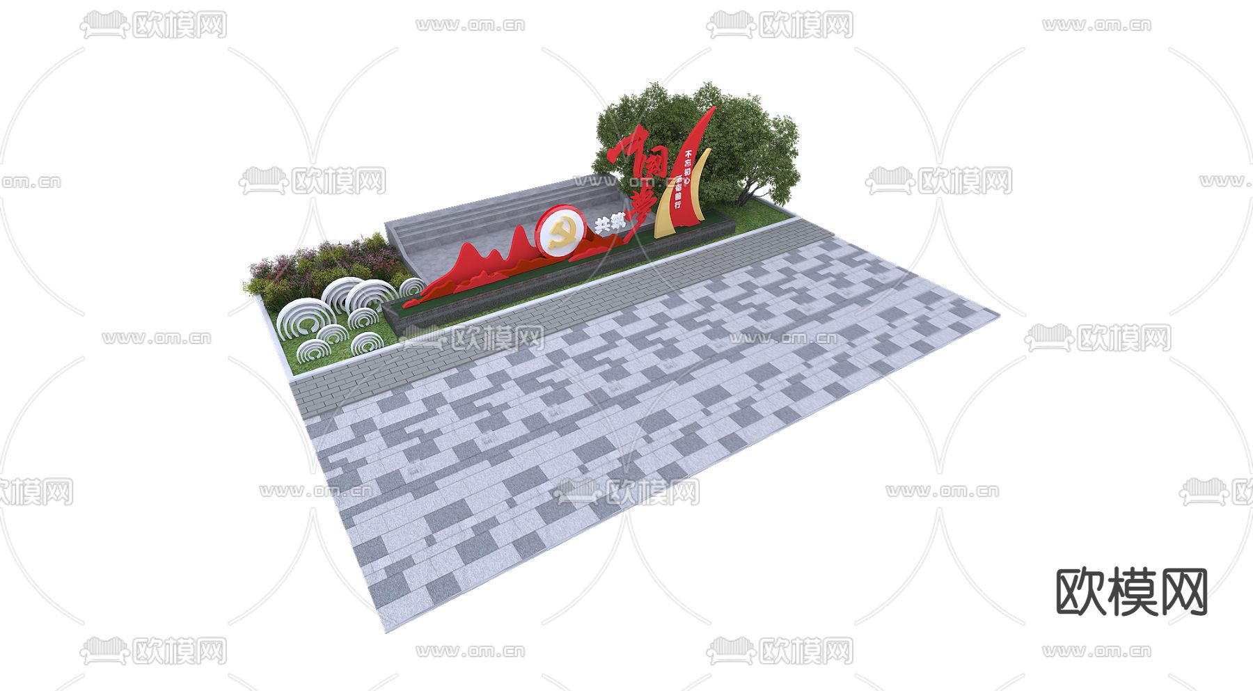 现代党建雕塑小品免费3d模型下载（渲染图5）