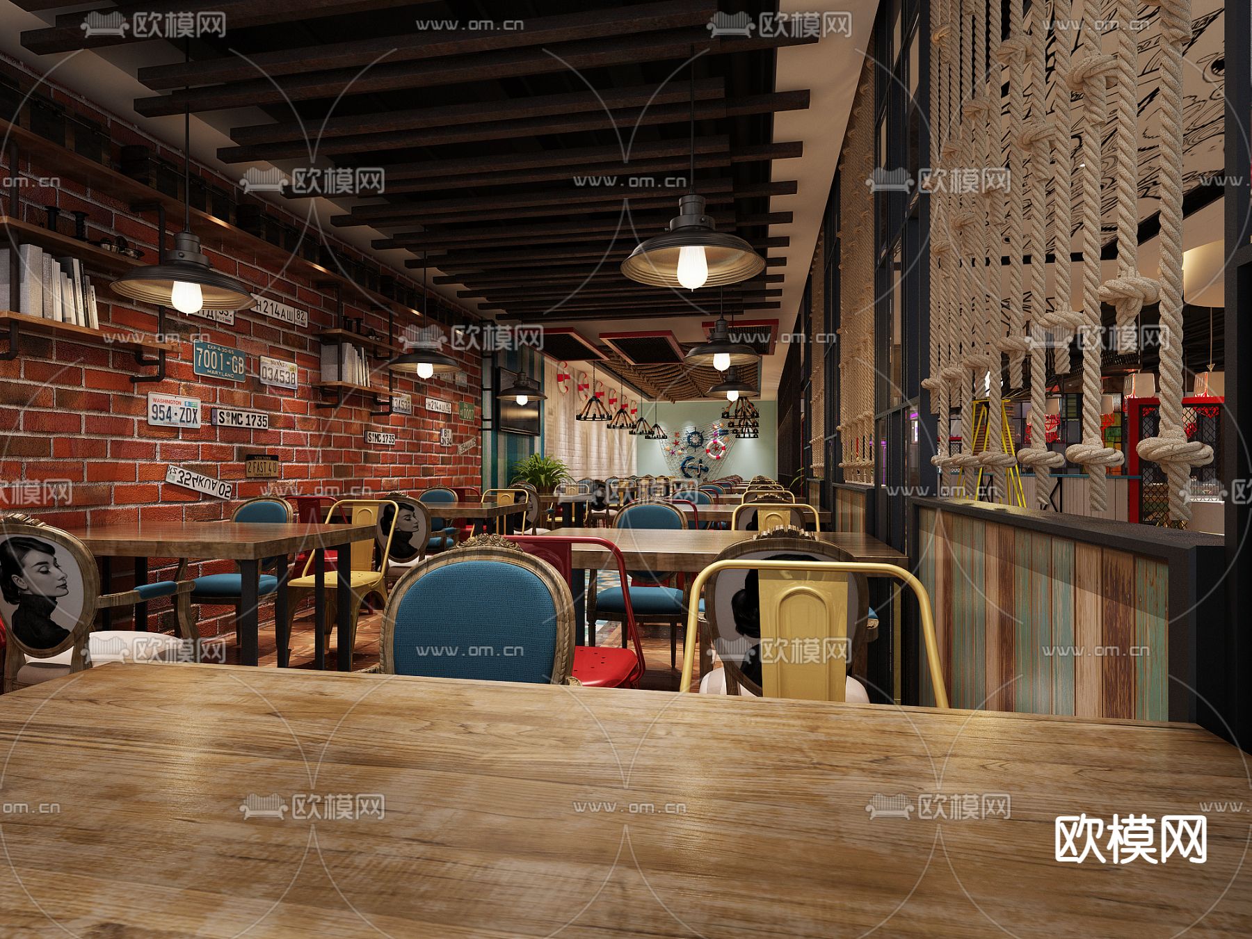 工业风自助餐厅免费3d模型下载（渲染图3）