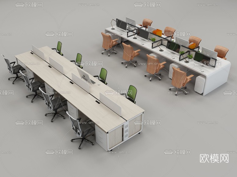 现代卡位办公桌椅3d模型下载
