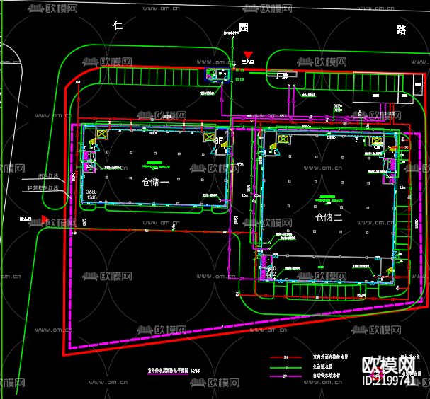 远捷物流厂区规划设计给排水总图下载（渲染图3）