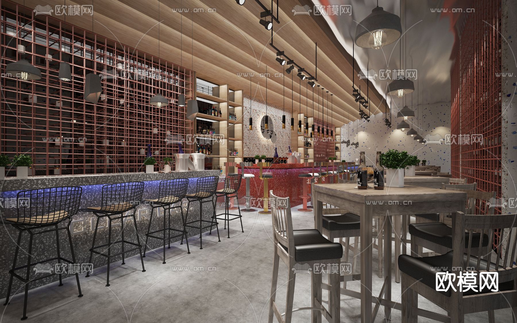 现代轻奢网红清吧3d模型下载（渲染图1）