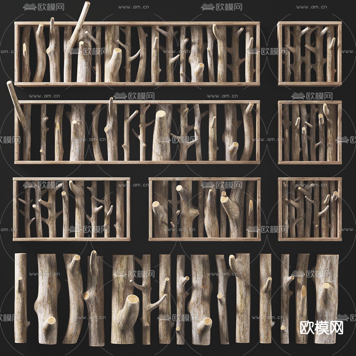 侘寂枯树枝屏风隔断su模型下载（渲染图1）