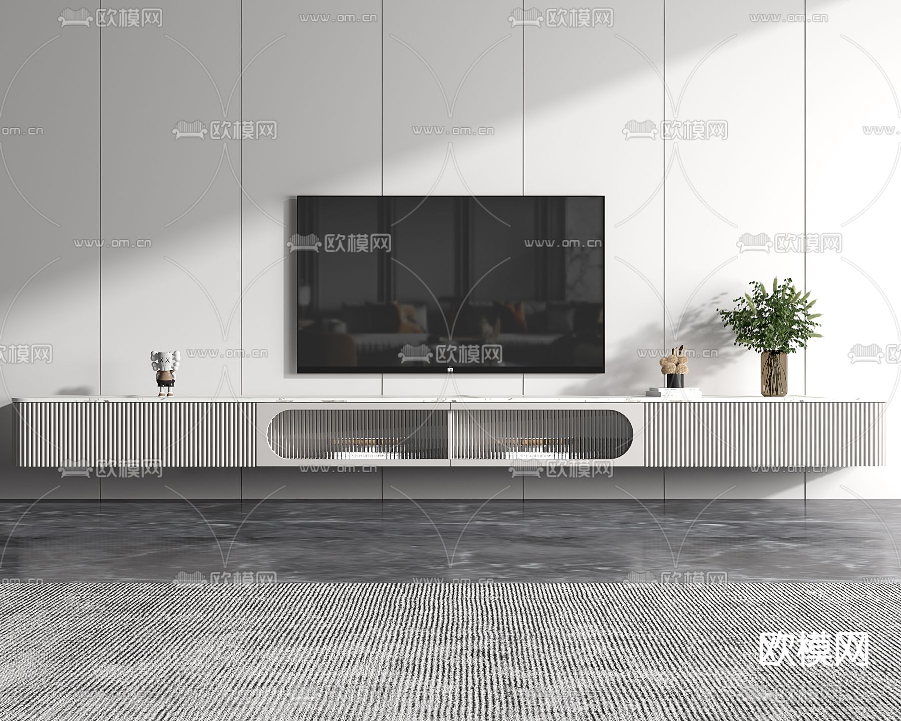 现代轻奢墙挂式电视柜3d模型下载