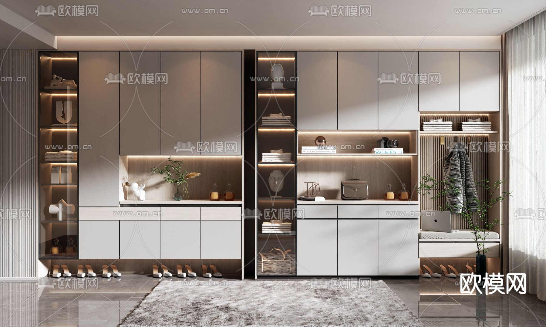 现代玄关鞋柜su模型下载（渲染图1）