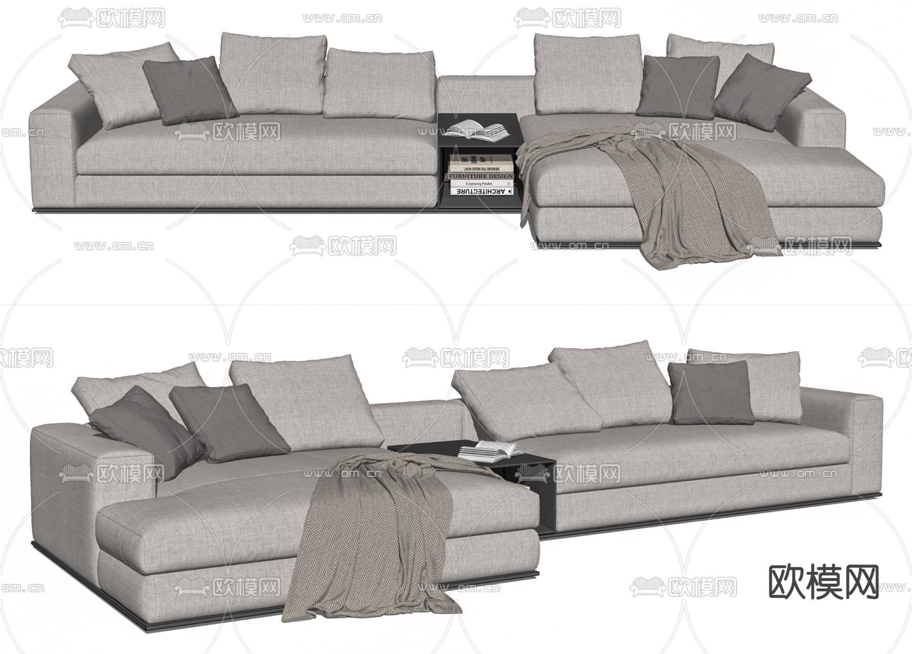 现代浅灰色转角沙发su模型下载（渲染图2）