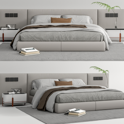 现代布艺双人床su模型