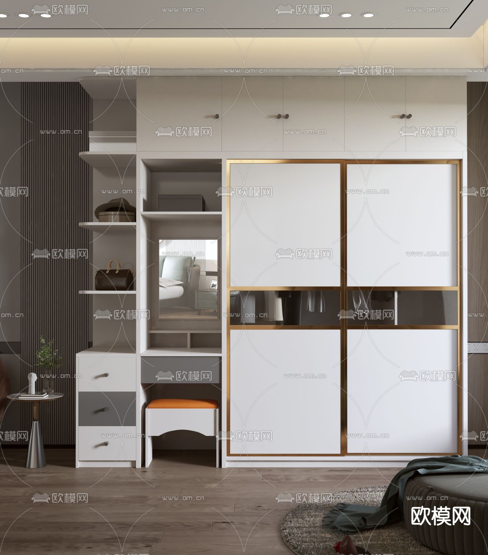 现代板式衣柜免费3d模型下载