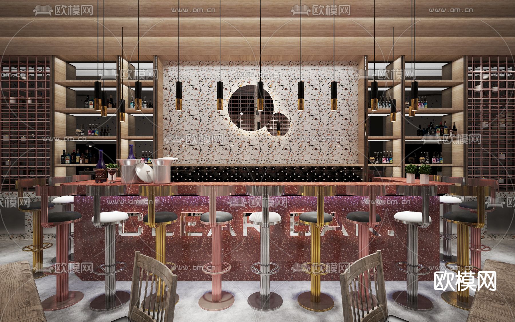 现代轻奢网红清吧3d模型下载（渲染图2）