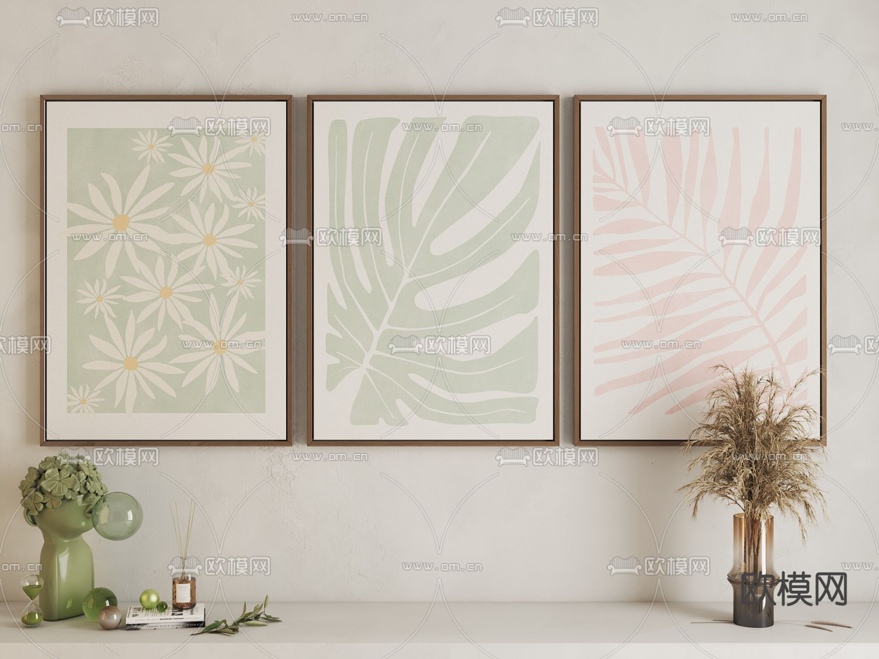 北欧风植物艺术装饰画3d模型下载