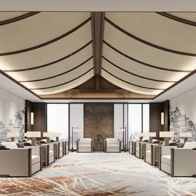  新中式贵宾接待室su模型 