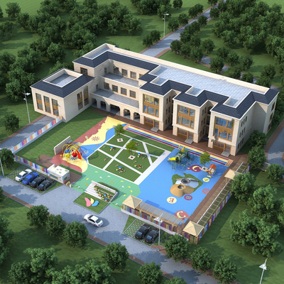  现代幼儿园鸟瞰su模型 