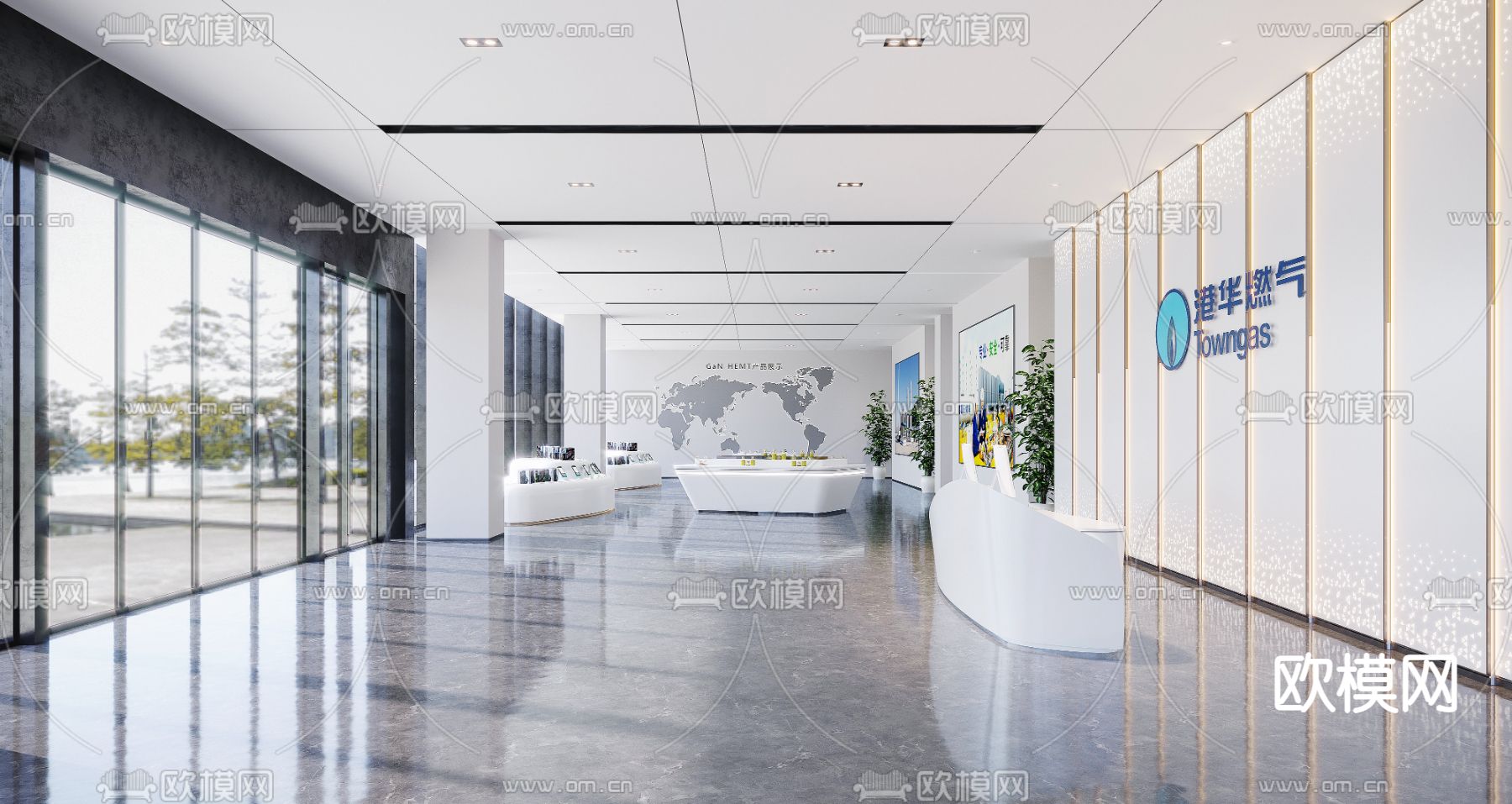 现代企业大厅前台接待区3d模型下载_ID12033574_3dmax免费模型-欧模网