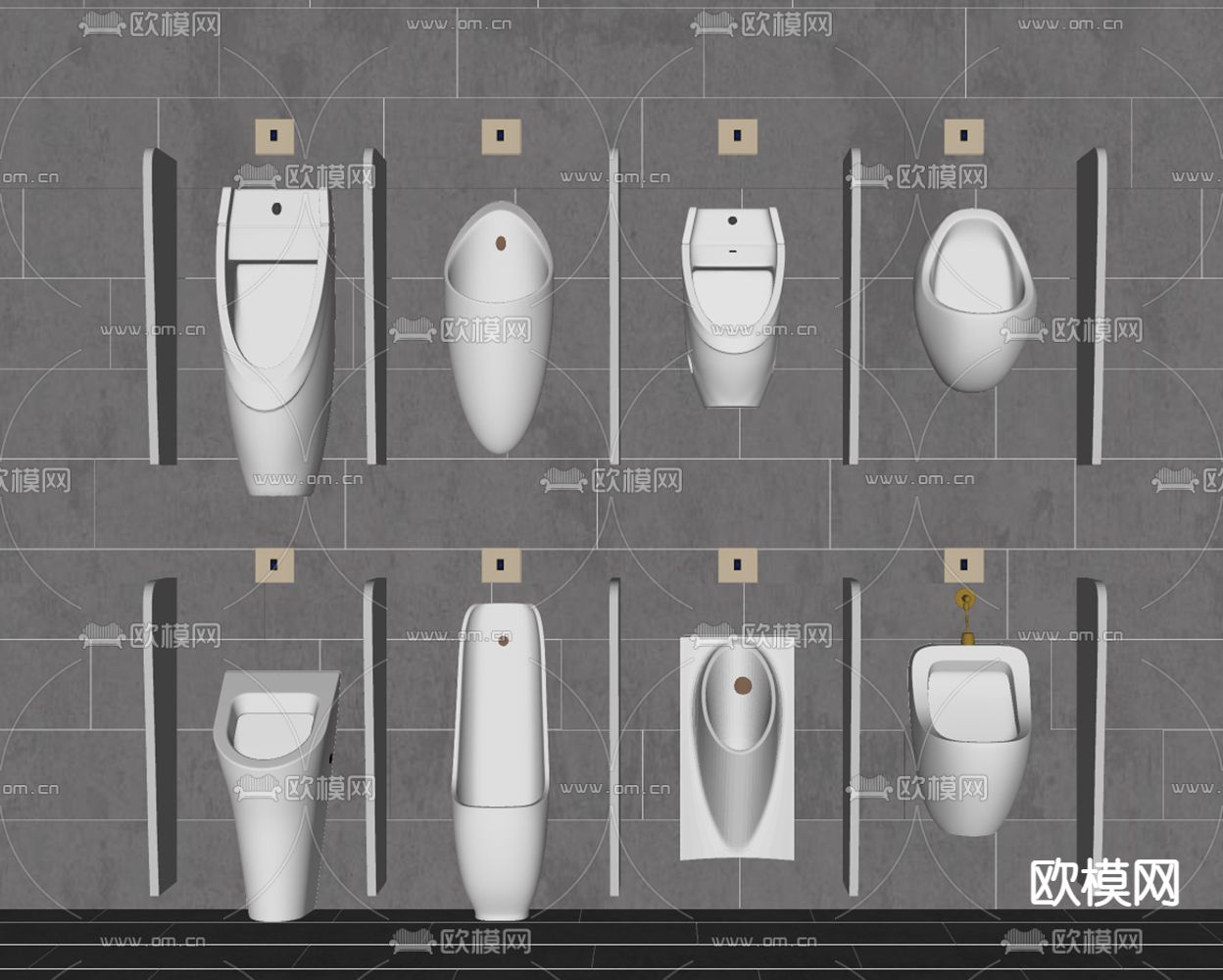 现代卫生间小便斗小便器su模型下载（渲染图2）