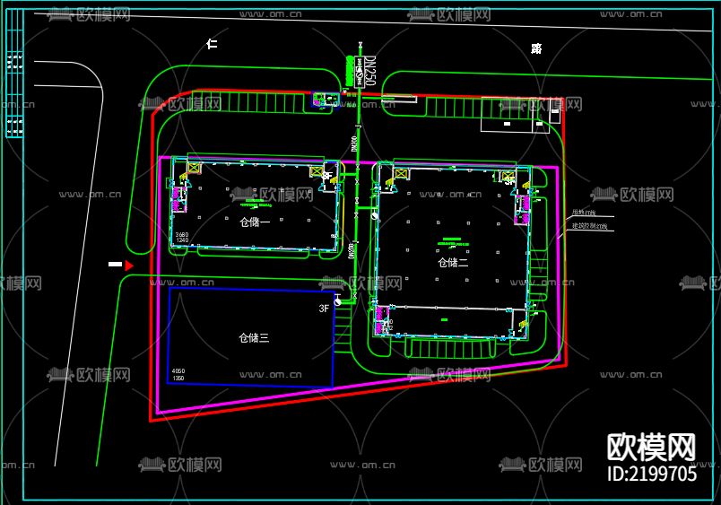 远捷物流厂区道路CAD施工图下载（渲染图1）