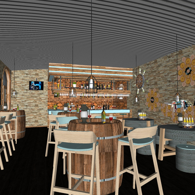  现代酒吧su模型 