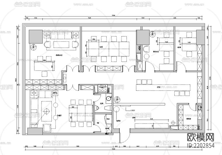 投资办公室CAD施工图下载（渲染图2）