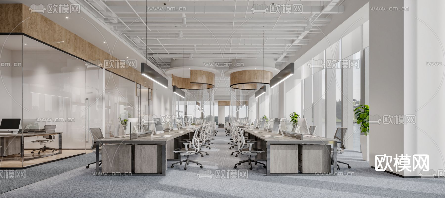 现代敞开式办公区3d模型下载_ID12036000_3dmax免费模型-欧模网
