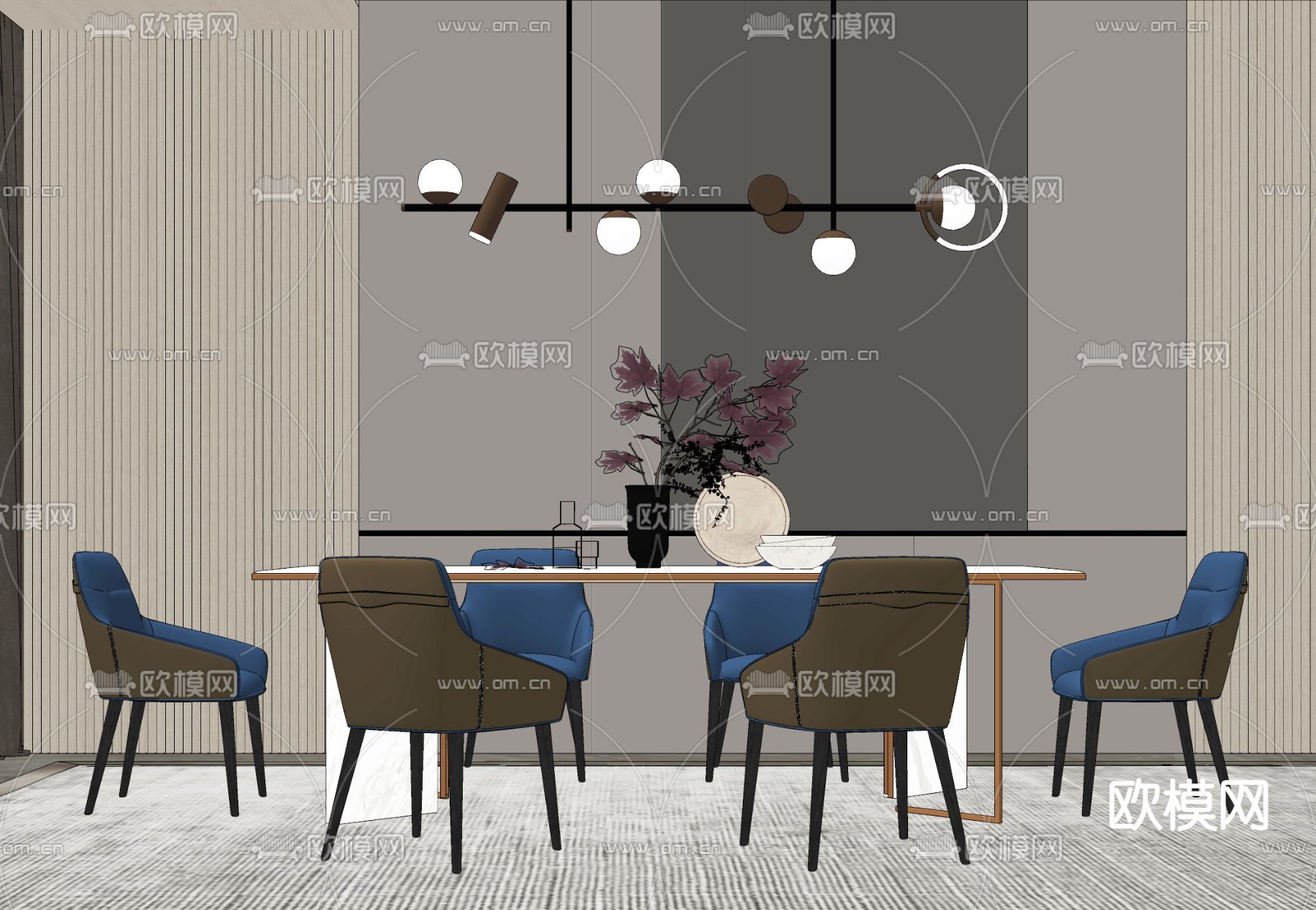 现代轻奢餐桌椅su模型下载（渲染图2）