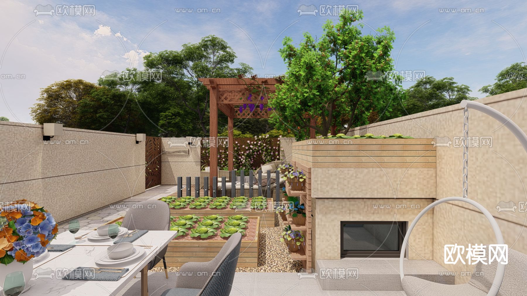 现代别墅庭院su模型