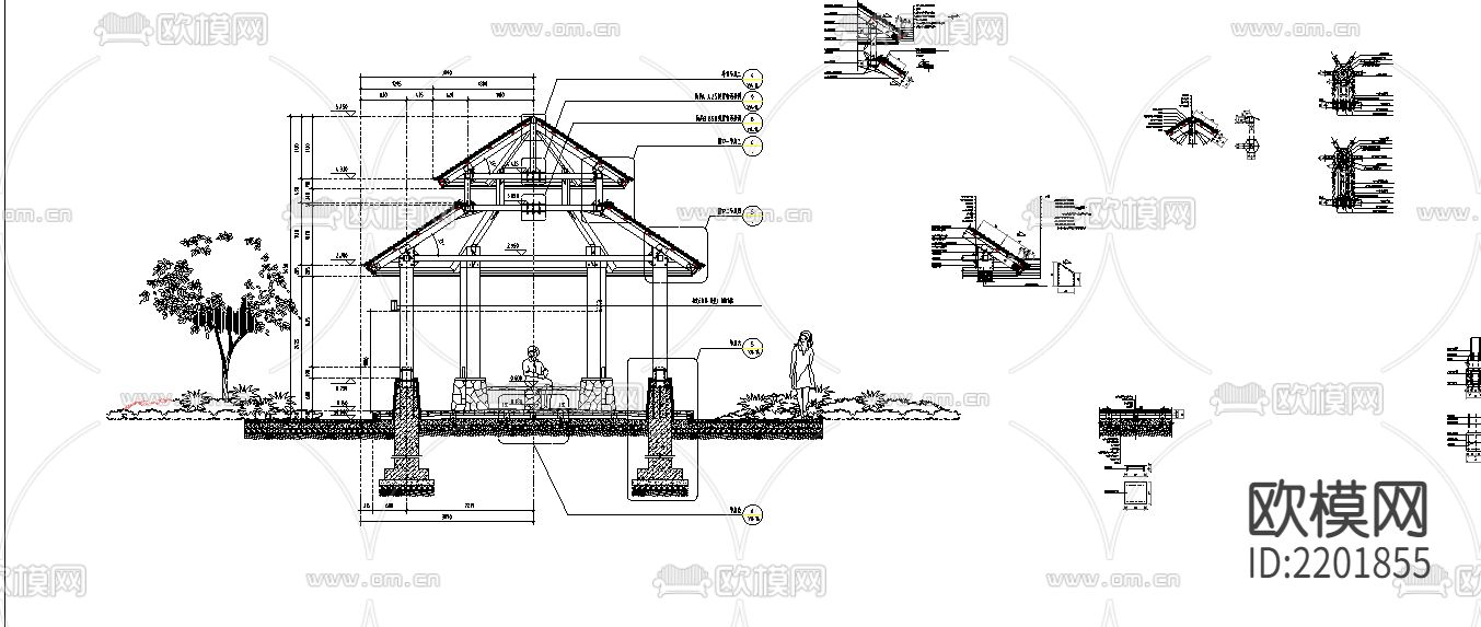 公园景亭CAD节点大样下载（渲染图3）