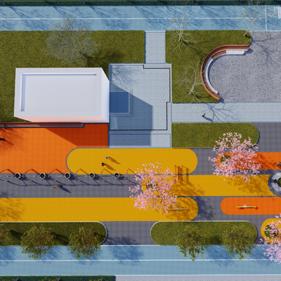  现代小区景观鸟瞰su模型 