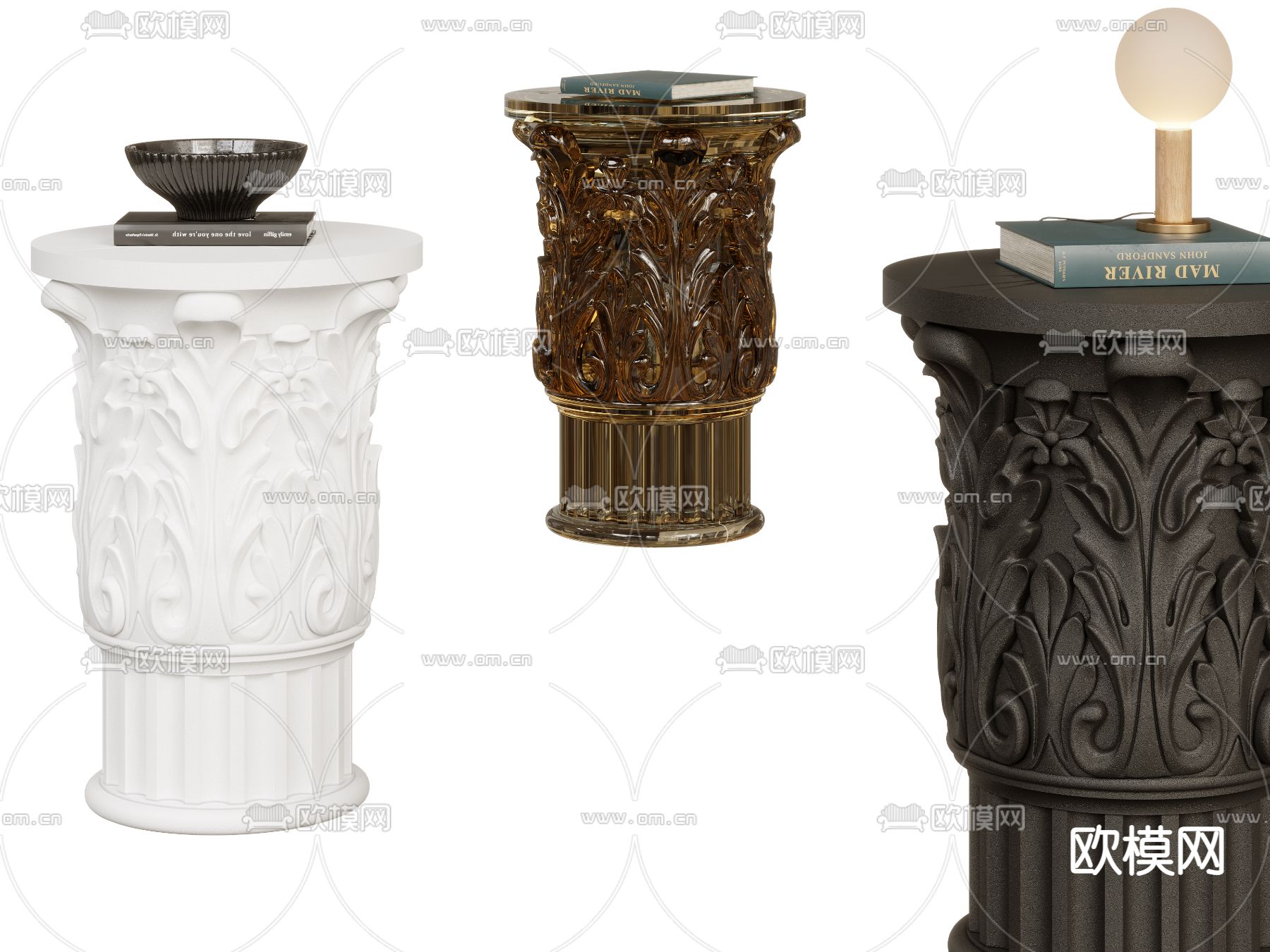 法式雕花圆几角几3d模型下载