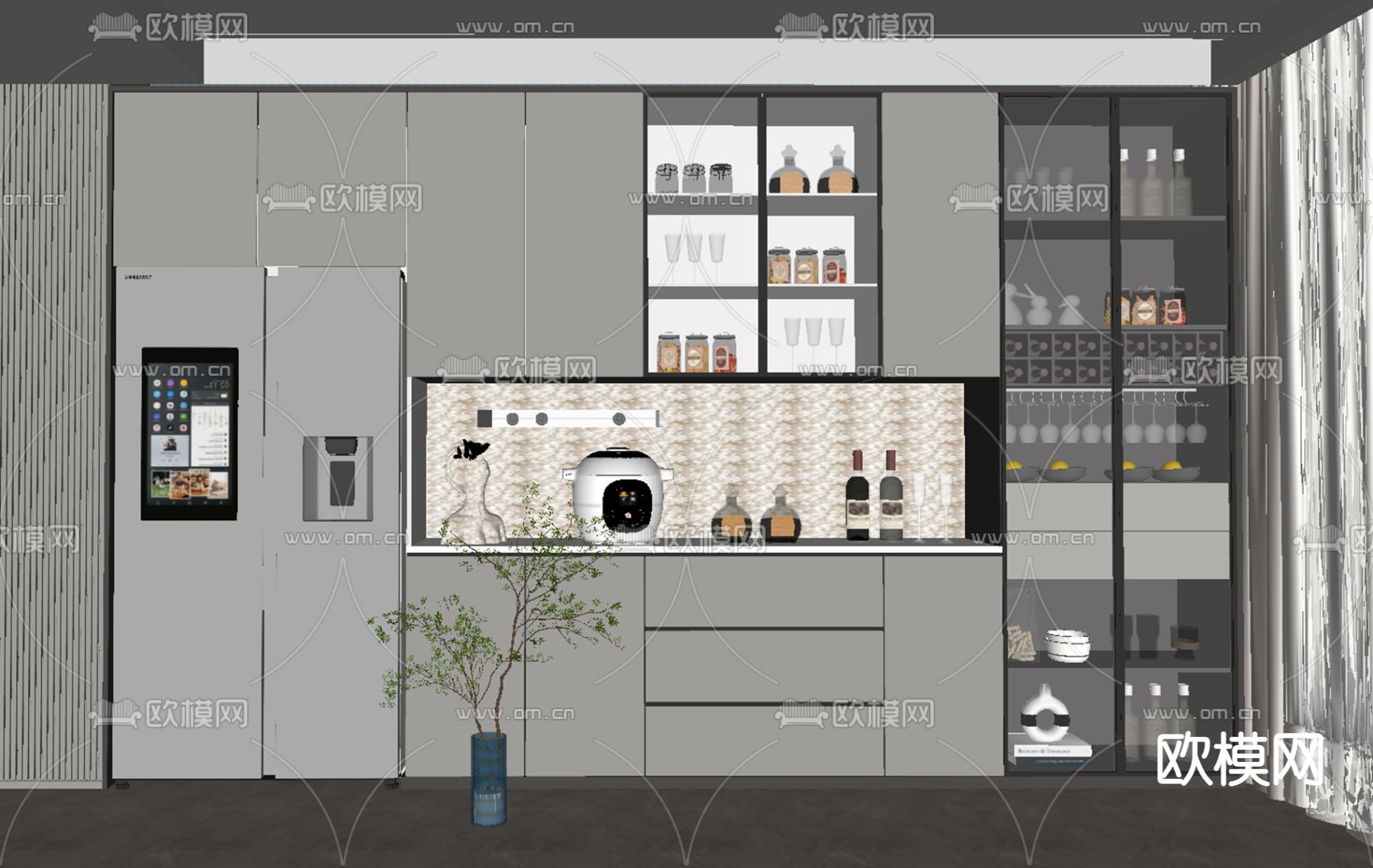 现代酒柜su模型下载（渲染图2）