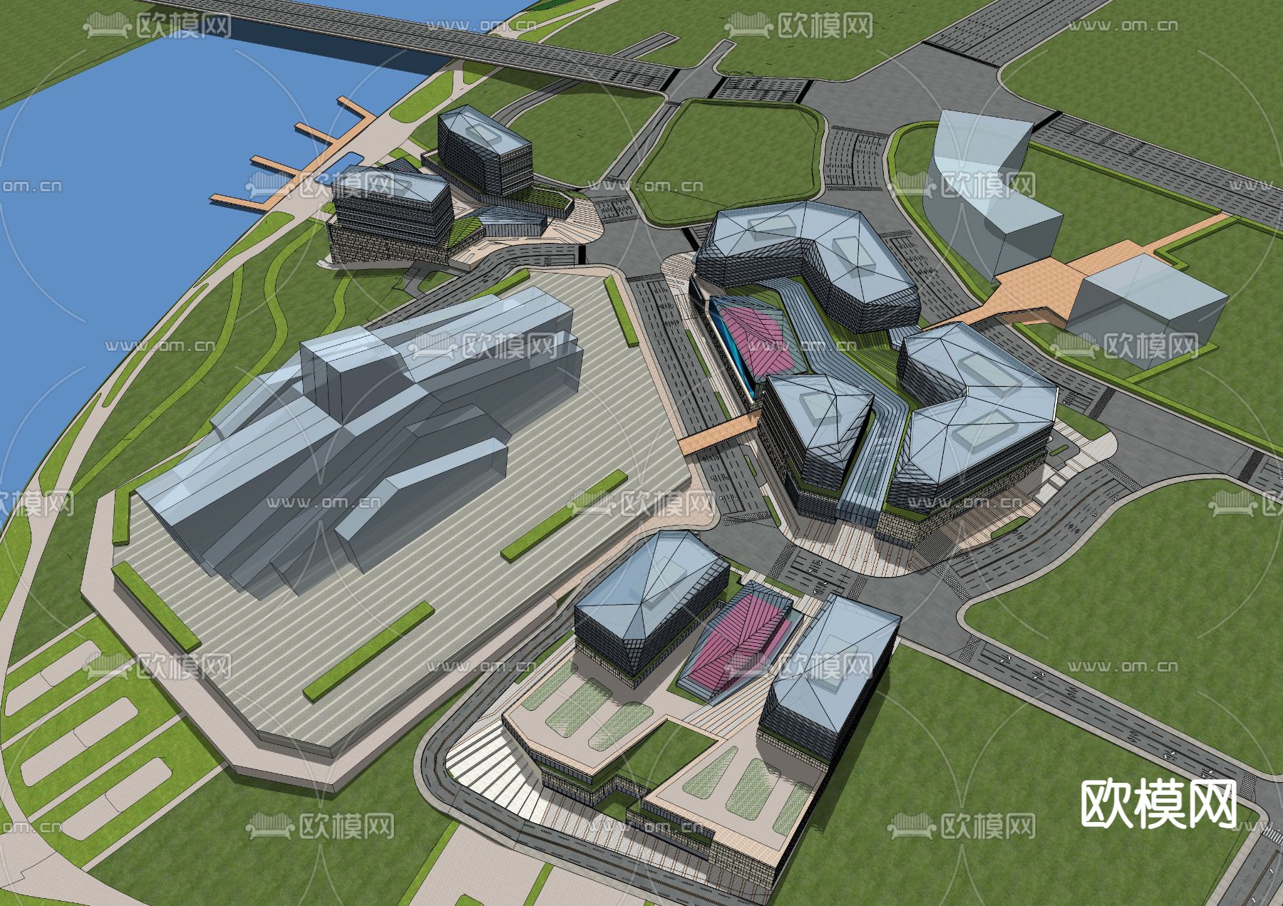 现代商业街su模型下载（渲染图3）