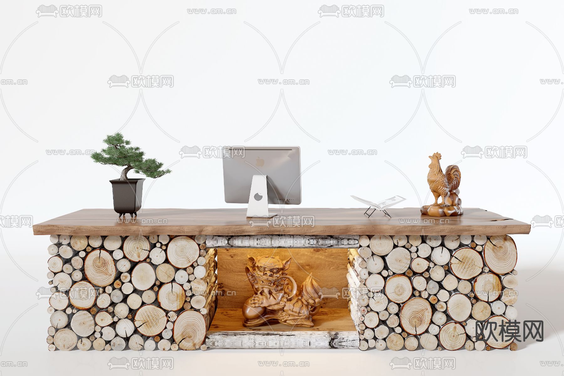 自然风木柴堆接待台收银台3d模型下载（渲染图1）