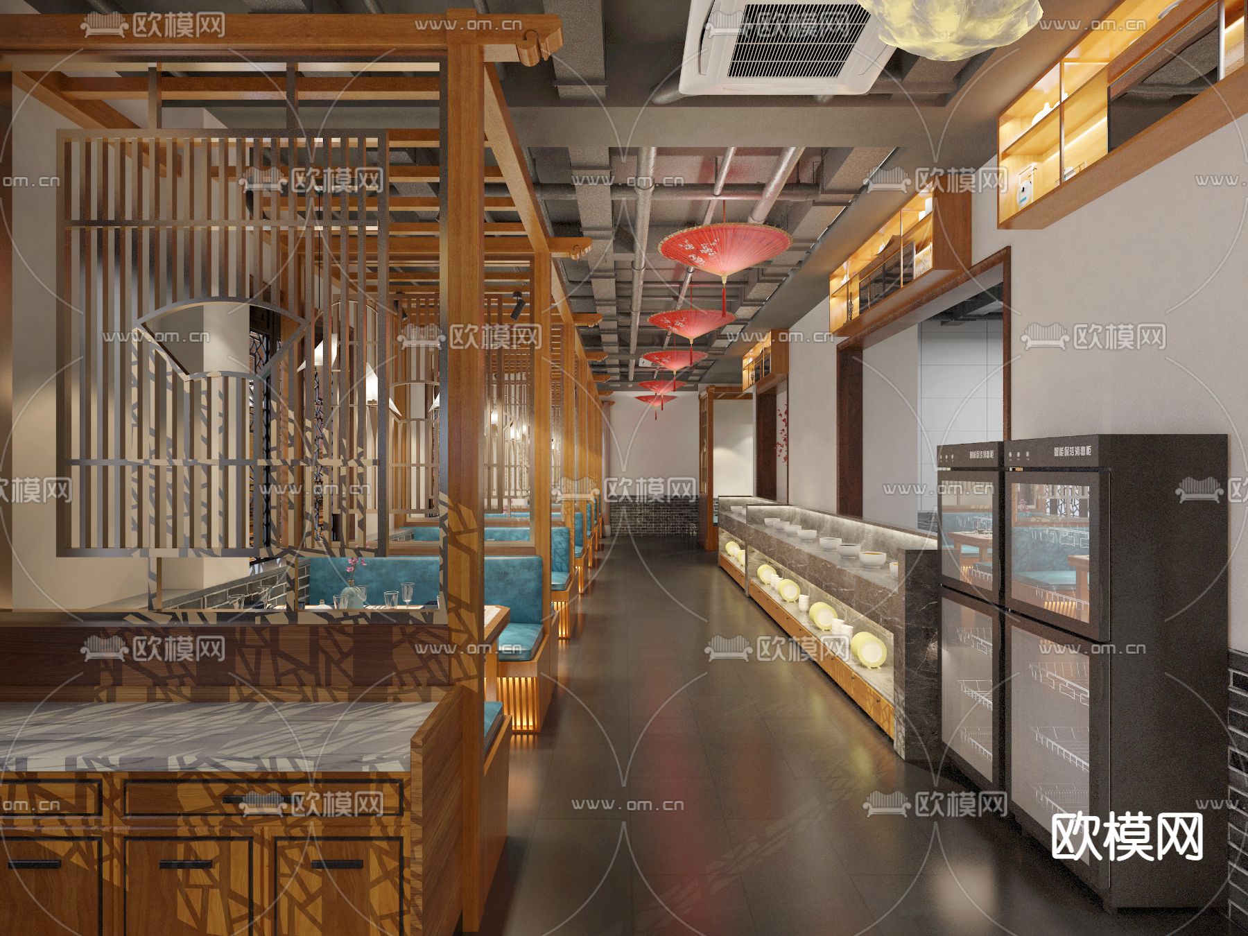 新中式火锅店免费3d模型下载_ID12028396_3dmax免费模型-欧模网