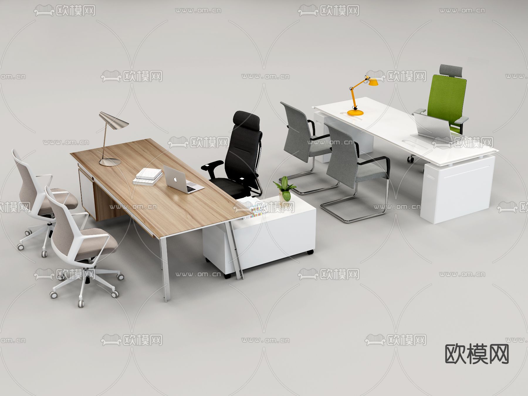 现代白色卡烤漆班台桌3d模型下载