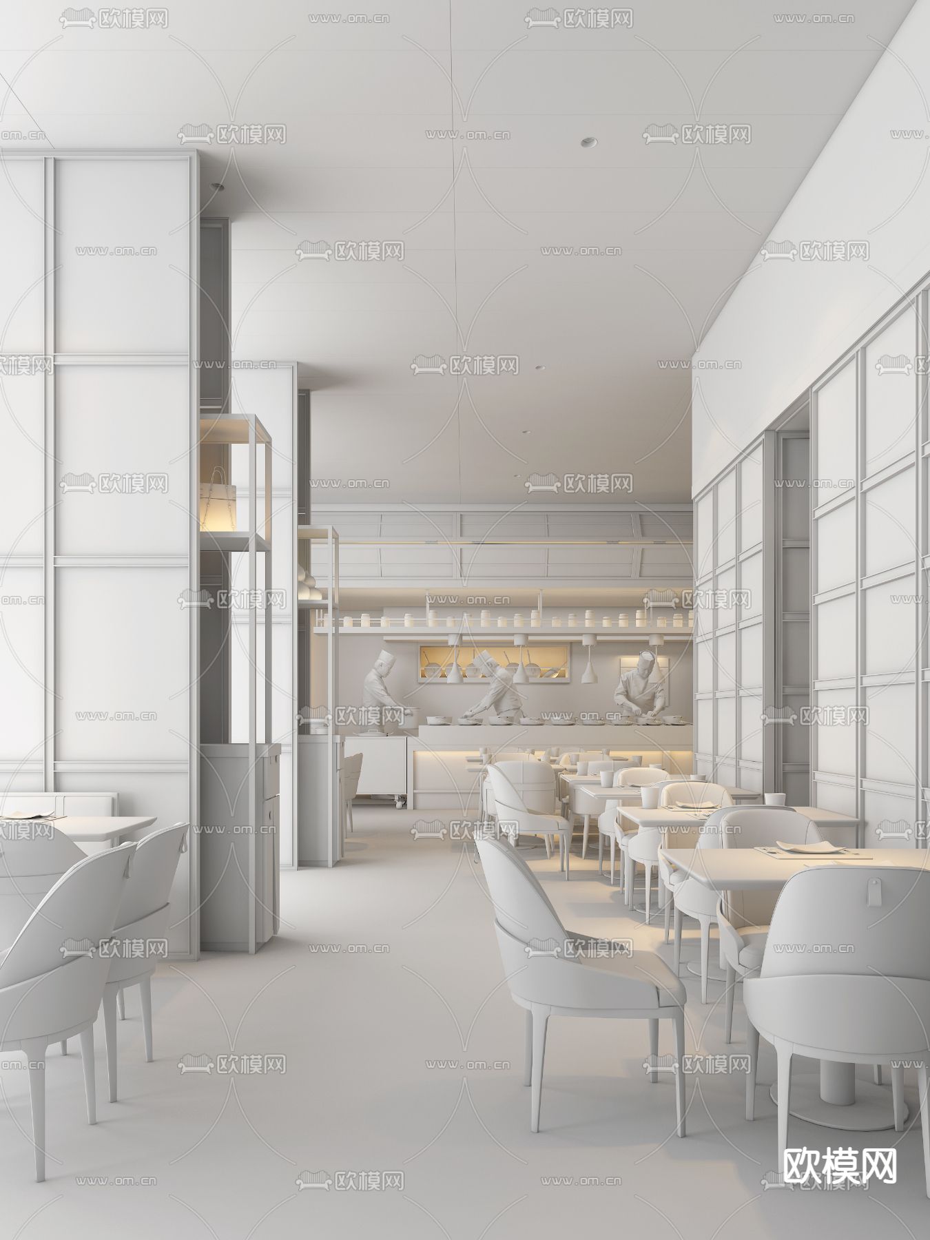 壹恳设计 呼和浩特中心洲际皇冠假日酒店西餐厅3d模型下载（渲染图2）