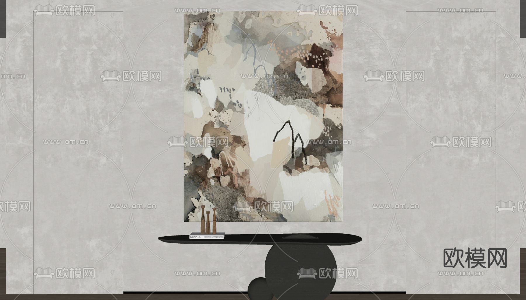 侘寂风抽象装饰挂画su模型